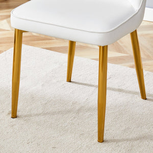 English Elm Table Set Extendable Round Oval Mdf White Gold Legs Six Pu Chairs Modern Dining W1151S03955