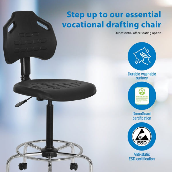 OSP Home Furnishings Drafting Chair with Urethane Seat Pneumatic Height Adjustment for Labs and Workspaces KH81313CX