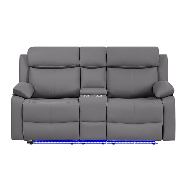 English Elm Blanche Reclining Loveseat with Led Backrest Lighting Console and Pillow Top Arms B201P412052