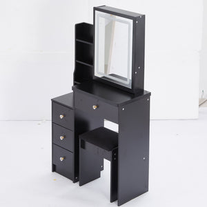 English Elm 29.2" Compact Vanity Table Set With Led Mirror, Touch Control, Large Storage & Stylish Stool For Small Spaces W936P226032