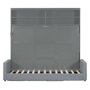 English Elm Queen Murphy Wall Bed with Integrated Sofa Linen Upholstered for Studio Apartments Gray LP000892AAE-1