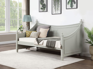 English Elm Light Twin Daybed with Molded Panels and Turned Finials, Solid Wood Transitional Design, Mattress Ready Light Gray 38 L x 81 W x 4 H B2741S00478