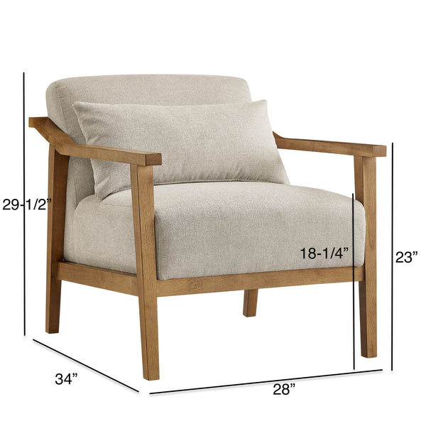 English Elm Reagan Mid-Century Wood Arm Accent Chair with Lumbar Pillow, Walnut Frame, Durable Upholstery Comfort Off White B050P390599