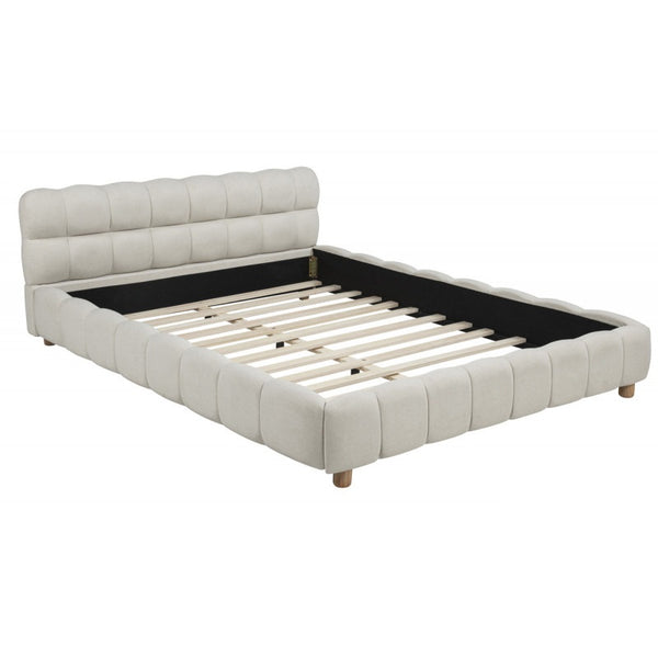 English Elm Modern Jute Upholstered Queen Platform Bed Low Profile Grid Texture Minimalist Frame B011S02297