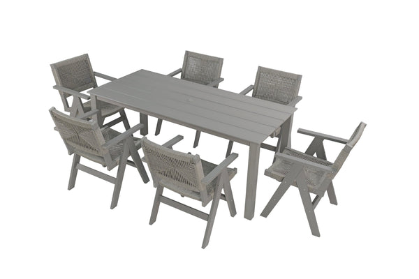 English Elm 68.9-inch Outdoor Rectangular Dining Table Hips Wood Grain Seats Six with Umbrella Hole W2085P364131