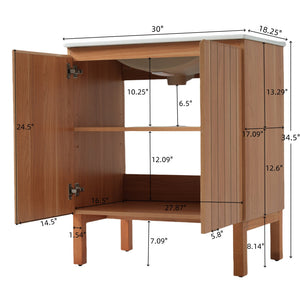 English Elm Christopher Knight Home® - 30" Modern Bathroom Vanity with Ceramic Sink, Natural Wood Grain, 45° Handle, Soft-Close, Ample Storage N817P245325N