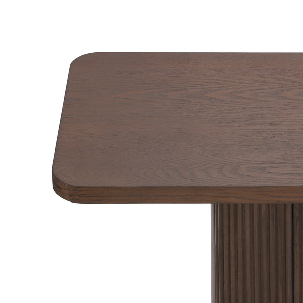 English Elm Console Table with Ash Veneer Top Fluted Pedestal Base and Metal Accents for Entryway N760P359389D