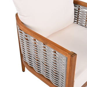 English Elm Outdoor Acacia Wood Tub Chair Woven Rope Deep Seating with Cushions for Patio Garden N780P245859G-2