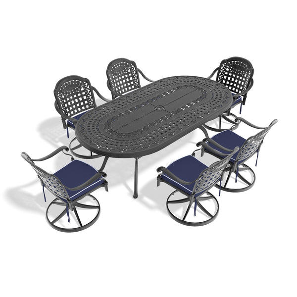 English Elm 7-piece Cast Aluminum Outdoor Dining Set with Oval Table and 6 Swivel Chairs W1710S00653