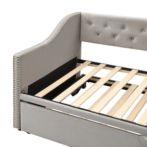 English Elm Twin Upholstered Daybed with Pop-Up Trundle, Space-Saving Guest Bed with Slats, Hydraulic Wheels, 81.9" L Gray SF000133AAE