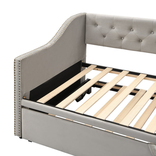 English Elm Twin Upholstered Daybed with Pop-Up Trundle, Space-Saving Guest Bed with Slats, Hydraulic Wheels, 81.9" L Gray SF000133AAE