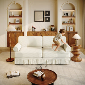 English Elm Luxuriously Deep Chenille Sofa with Pleated Skirt and Rolled Arms for Living Rooms W1885S00294