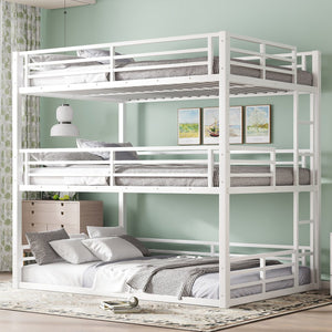 English Elm Full Triple Bunk Bed - Sturdy Metal Frame With Safety Guardrails, Space-Saving, Noise-Reducing Design W1580S00166
