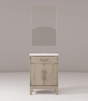 English Elm Grey Oak Single Bath Vanity 24"W x 18"D with Acrylic Countertop, 18" Mirror & Chrome Faucet Set — Durable, Hand-Finished Appearance B2731S02001
