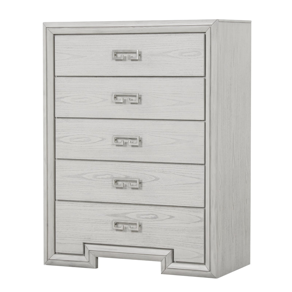 English Elm Transitional Rustic White Tall Chest Solid Wood Dovetail Drawers Bedroom Storage B2741P370876
