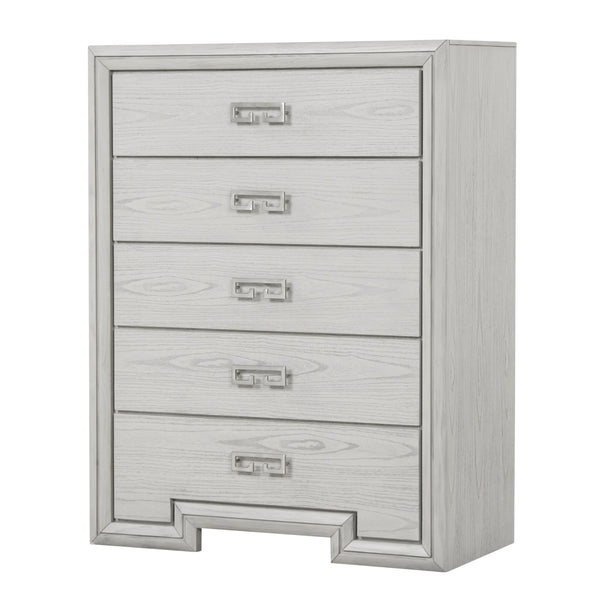 English Elm Transitional Rustic White Tall Chest Solid Wood Dovetail Drawers Bedroom Storage B2741P370876