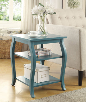 English Elm Becci Teal Finish Accent Table with 2 Open Shelves, Wooden Cabriole & Square Legs, Durable MDF Top B2726P277919