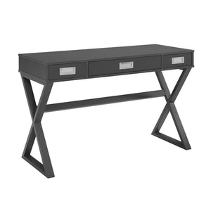 English Elm Crossmark Campaign Style Writing Desk with Three Drawers and Powder Coated Metal Legs B2733P445251