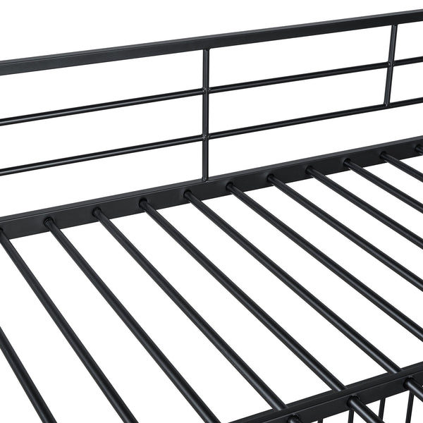 English Elm Full Full over Full Metal Bunk Bed with Slide, Interchangeable Stairs, Gate & Safety Guardrails for Kids Black SF000170AAB