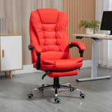 English Elm Homcom High Back Ergonomic Executive Office Chair, Pu Leather Computer Chair With Retractable Footrest, Lumbar Support, Padded Headrest and Armrest, Red