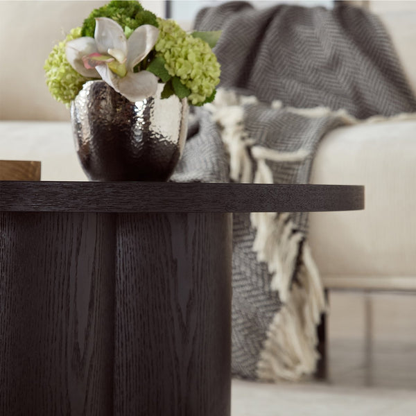 English Elm Round Wood Grain Coffee Table with Curved Bentwood Legs for Modern Living Rooms Black W2085P400929
