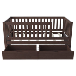 English Elm Convertible Toddler Daybed Solid Pine Kids Bed with Storage Drawers and Removable Rails Espresso N899P429848N