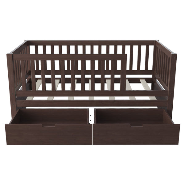 English Elm Convertible Toddler Daybed Solid Pine Kids Bed with Storage Drawers and Removable Rails Espresso N899P429848N
