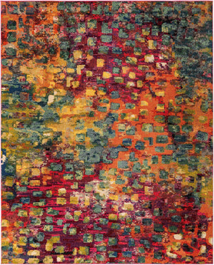 Unique Loom Jardin Ivy Machine Made Abstract Rug Multi, Cream/Light Blue/Navy Blue/Gray/Gold/Green/Burgundy/Orange/Purple/Violet/Pink 8' 0" x 10' 0"