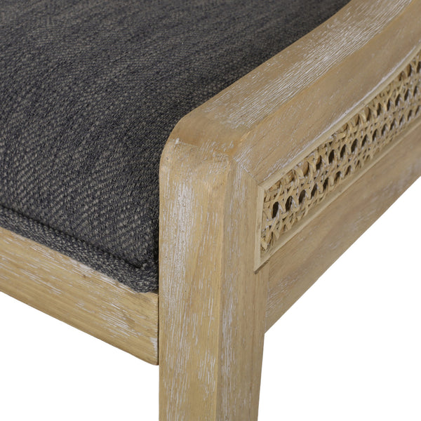 English Elm Dining Chair Set of 2 Rubberwood Cane Webbing Back Upholstered Farmhouse Style Charcoal N771P388970C