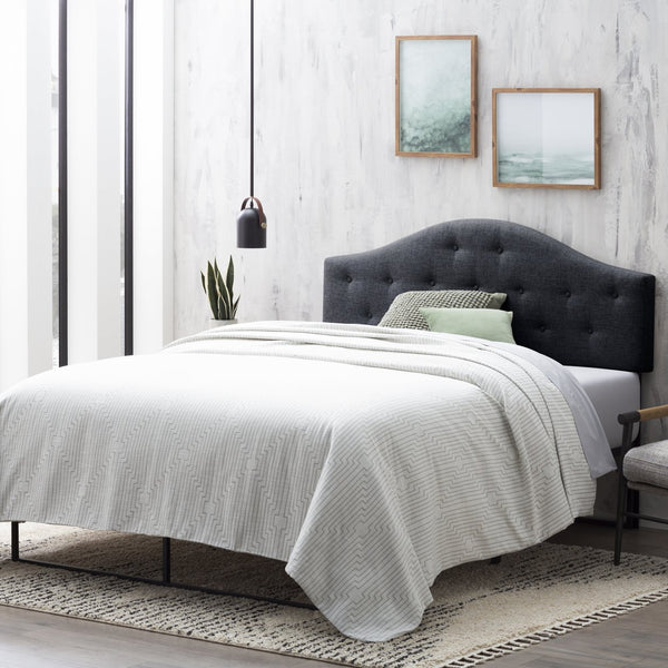 English Elm Everlane Curved Mid-Rise King Upholstered Headboard in Slate with Button Tufting & Plush Padding B350P394812