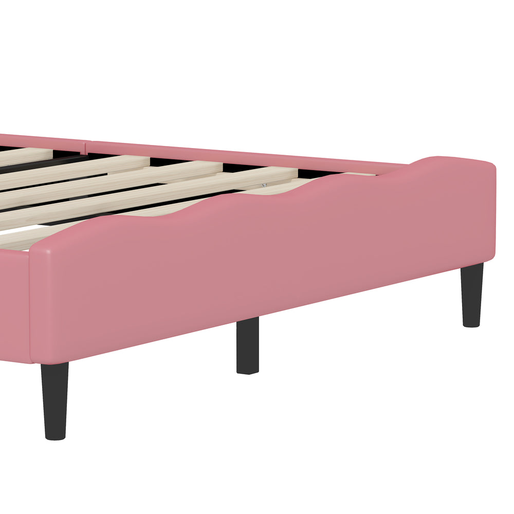 English Elm Full Full Size Lovely Crown Fantasy PU Leather Princess Bed with Tufted Headboard, Pink Cream, Sturdy Frame N733P198762H