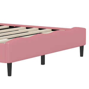 English Elm Full Full Size Lovely Crown Fantasy PU Leather Princess Bed with Tufted Headboard, Pink Cream, Sturdy Frame N733P198762H