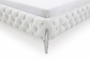 VIG Furniture Queen Modrest Legend White Bonded Leather Bed With Diamond Tufting, Stainless Steel Legs, Platform Support VGVCBD8111-WHT-Q