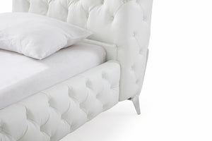 VIG Furniture Queen Modrest Legend White Bonded Leather Bed With Diamond Tufting, Stainless Steel Legs, Platform Support VGVCBD8111-WHT-Q
