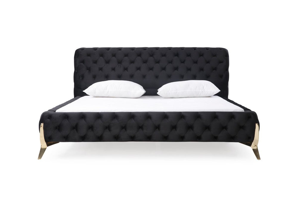 VIG Furniture Modrest Legend Modern Black Velvet & Gold Bed VGVCBD8111-BLKGLD