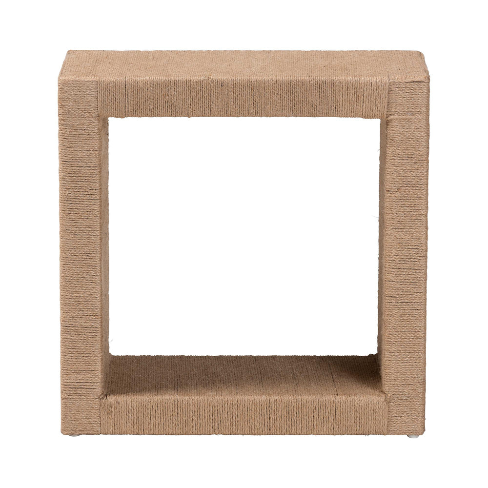 English Elm Modern Jute Woven Bohemian End Table with Open Shelf for Living Room Decor B2750P420397