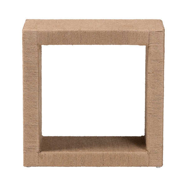 English Elm Modern Jute Woven Bohemian End Table with Open Shelf for Living Room Decor B2750P420397