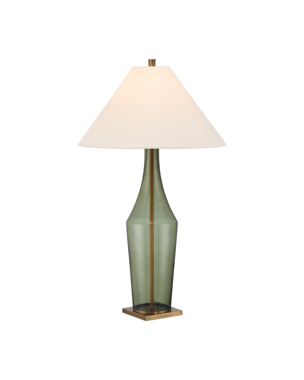 Currey & Company Olive Green Table Lamp - Elegant Glass Design, Antique Brass Base, 33.5" Tall - Warm Home Accent Green Glass ,Metal 6000-1010-currey-company