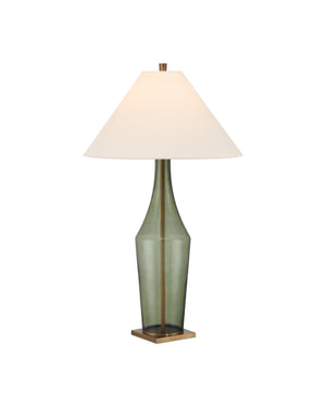 Currey & Company Olive Green Table Lamp - Elegant Glass Design, Antique Brass Base, 33.5" Tall - Warm Home Accent Green Glass ,Metal 6000-1010-currey-company