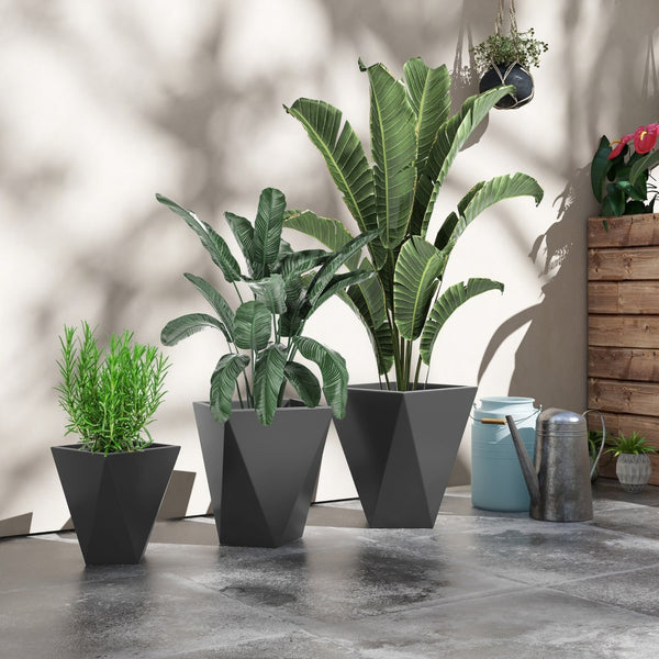 English Elm Outsunny Set Of 3 Stylish Tall Planters - Durable Magnesium Oxide Pots For Indoor & Outdoor Use W2225P174493-GIGA
