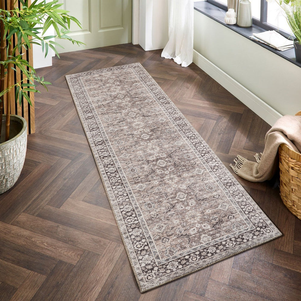 English Elm Majestic Traditional Brown Runner Rug Polyester Pile Jute Back High Traffic Hallway B186P428856