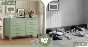 English Elm 6-drawer Double Dresser Solid Wood Legs Mid-century Modern Bedroom Storage Cabinet W1445S00010