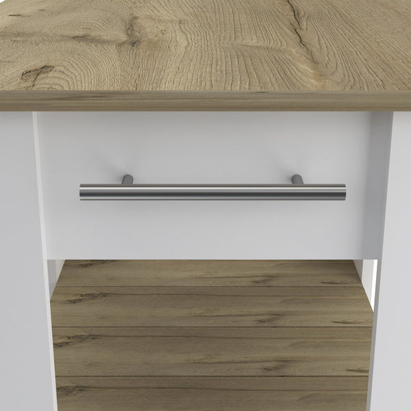 English Elm Brooklyn Two-tone Kitchen Island with Oak Top Open Shelves Drawer and Towel Rack B128P148882