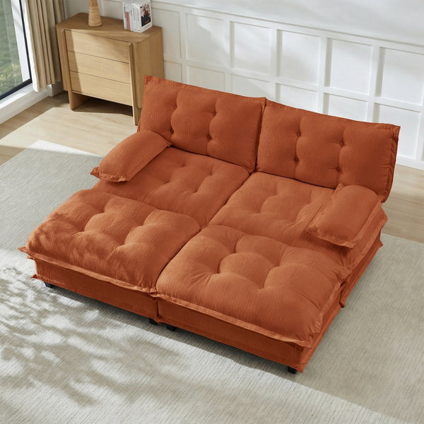 English Elm 77" Chenille Cloud Sofa Modular Sectional with Ottomans Deep Seat Lattice Cushions Orange W714S01736