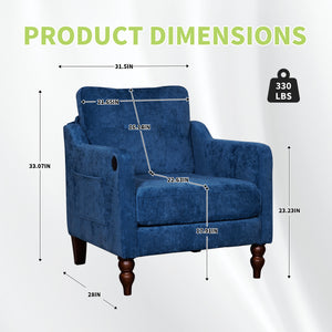 English Elm Accent Chenille Reading Chair with Usb Port Retro Wood Legs Ergonomic Wide Seat W2715P433647