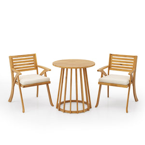 English Elm Christopher Knight Home® - Outdoor 3-Piece Acacia Wood Dining Set - Elegant Teak Finish With Cream Cushions For Patios 54555.00TEA2_N773P191382T
