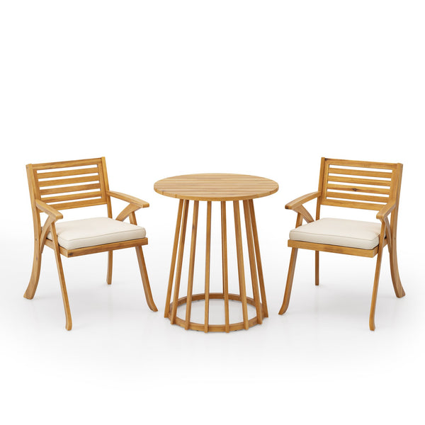 English Elm Christopher Knight Home® - Outdoor 3-Piece Acacia Wood Dining Set - Elegant Teak Finish With Cream Cushions For Patios 54555.00TEA2_N773P191382T