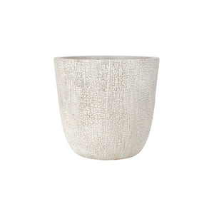 English Elm U_style Mgo Round Planters Set of Three Crackle Stone Texture Patio Garden Pots Beige N711P406660A