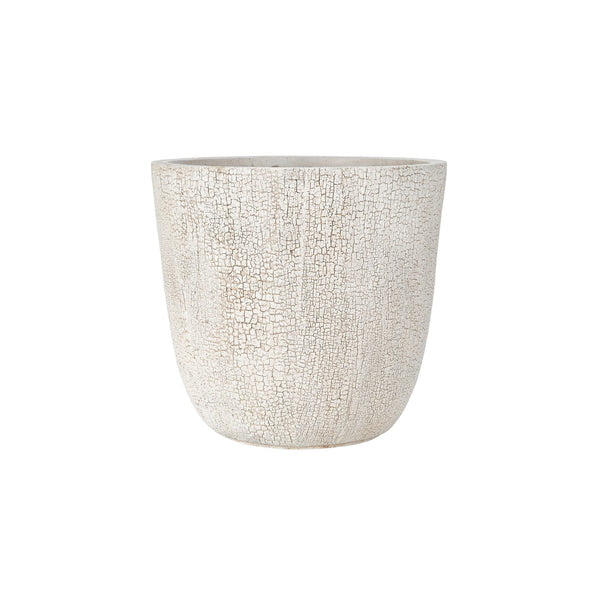 English Elm U_style Mgo Round Planters Set of Three Crackle Stone Texture Patio Garden Pots Beige N711P406660A