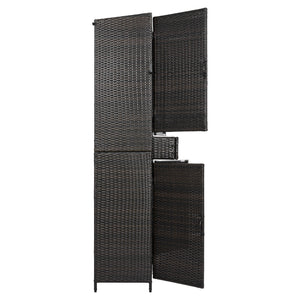 English Elm K&k Tall Arched Pe Rattan Outdoor Storage Cabinet with Adjustable Shelves and Steel Frame Brown+Black N707P420102D